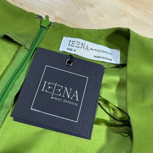 Mac Duggal NWT Plunge Neck Puff Sleeve Beaded Cut Out Gown Green Apple Size 8 - Picture 5 of 11